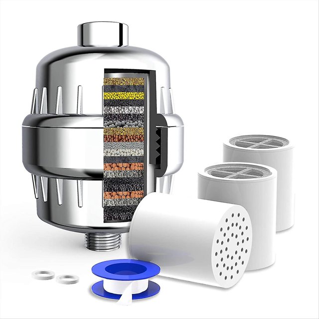 Filtro de cabezal de ducha de 20 etapas, filtro de cabezal de ducha para agua dura, filtro de agua de ducha de alto rendimiento con 3 cartuchos de filtro reemplazables para eliminar el cloro