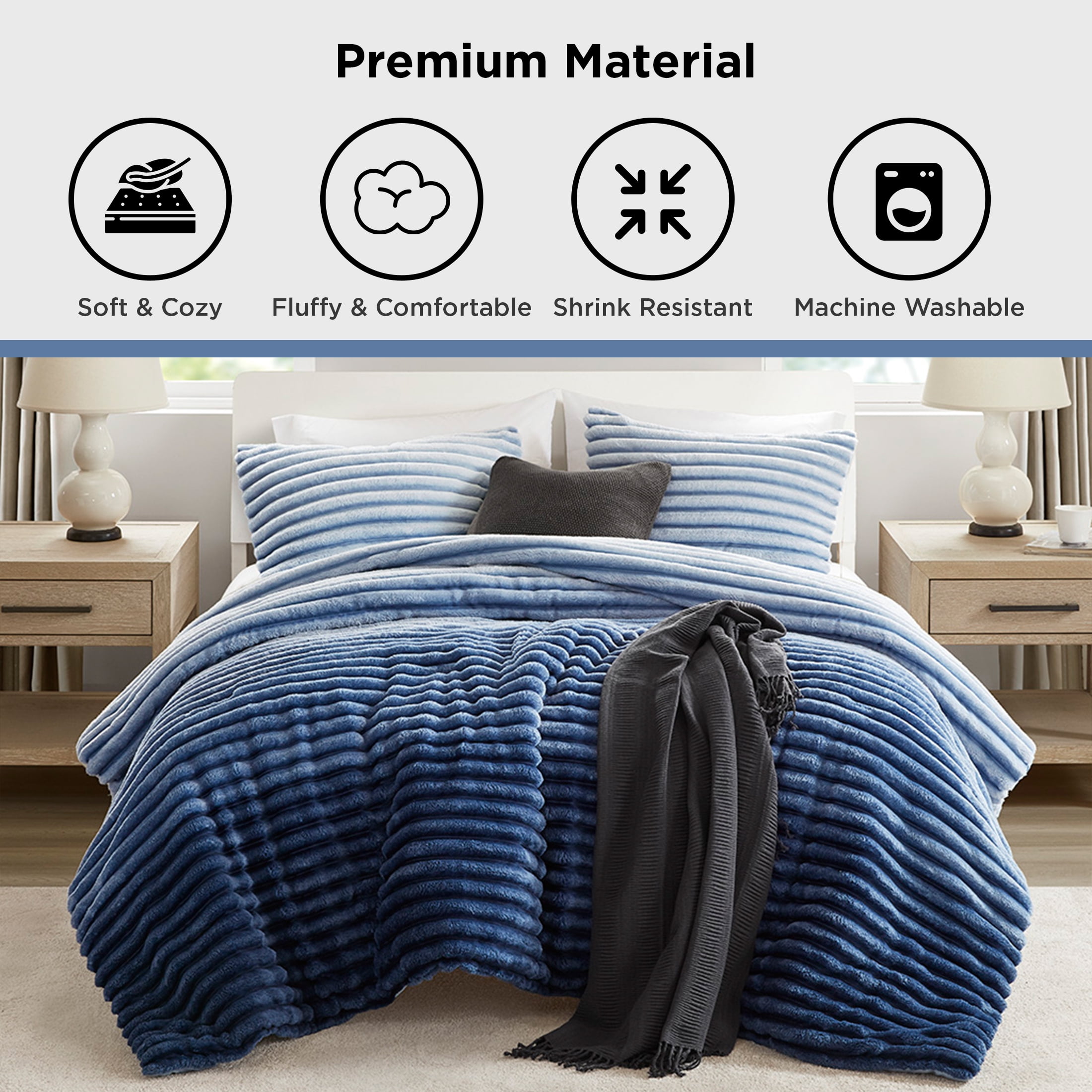 Regency Heights Twin/Twin XL Fluffy Ribbed Plush Comforter Set 2-Piece Bedding Set Blue Ombre