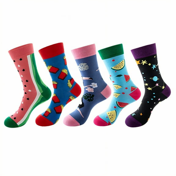 TELOLY 5Pairs Boot Socks for Women,Basketball Socks Womens Crew Socks,Fall-Winter Edition Men Socks,Combination1