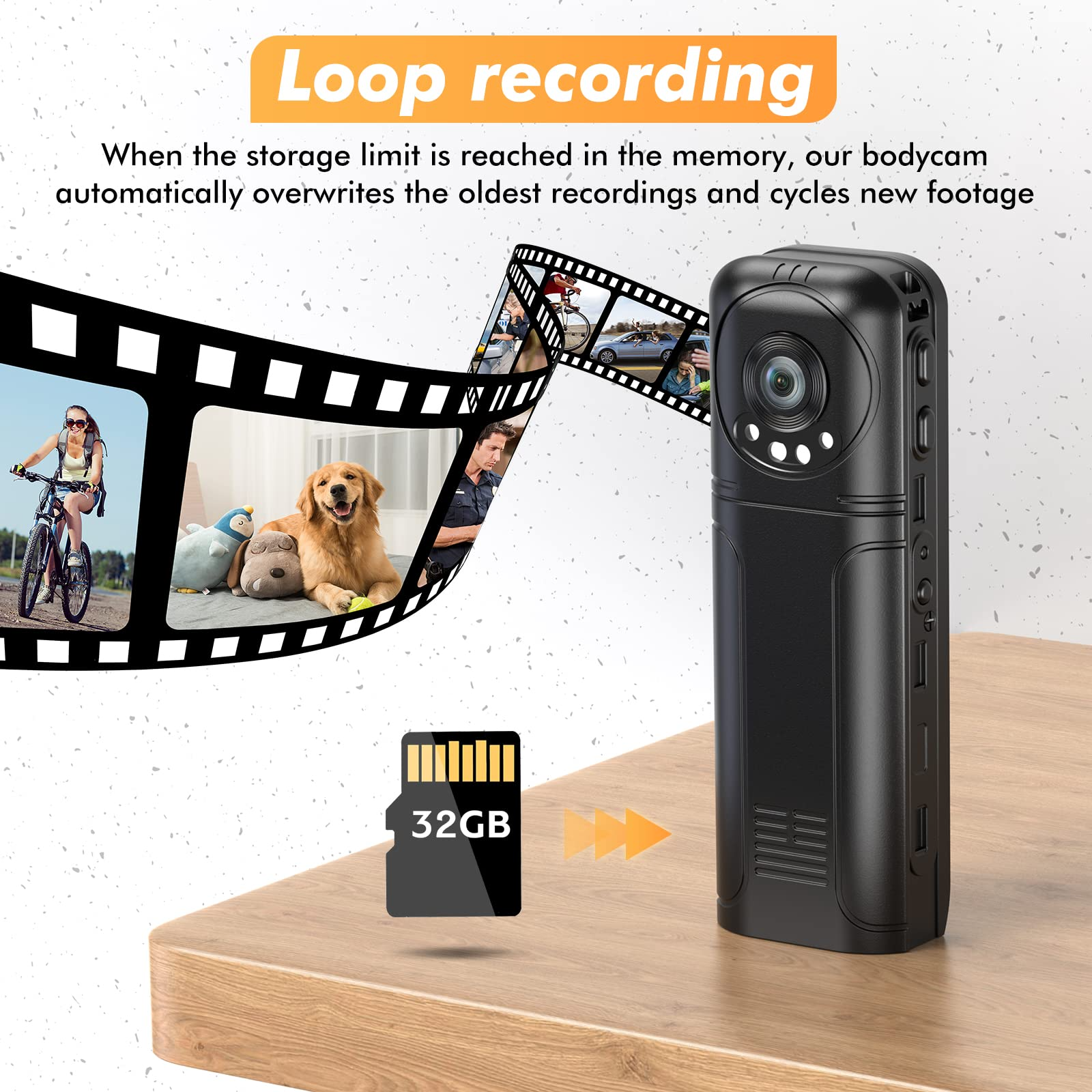 Losfom WD5 1296P Body Mounted Camera, 128G Body Camera, Wearable Camera  Include 2PCS Rechargeable Batteries, Body Worn Cam Total 18 Hours Recording