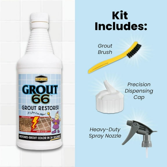 Grout66 Instant Grout Cleaner and Grout Restorer with Brush, Low-Odor, 32 oz.