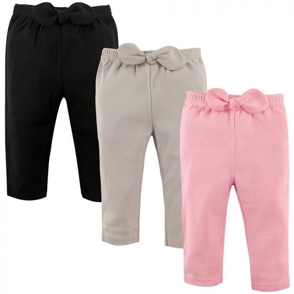 Hudson Baby Infant and Toddler Girl Cotton Pants 3pk, Light Pink Black, 9-12 Months