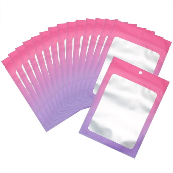 100 Pcs Sacs de Rangement Alimentaires Refermables en Mylar à Fermeture Éclair, Sac Anti-Odeurs à Couleur Dégradée avec Fenêtre Transparente, Pochette d'Emballage pour Grains de Café Bonbons Échantillons d'Aliments (Rose Violet, 5.9 X 8.6 Pouces)