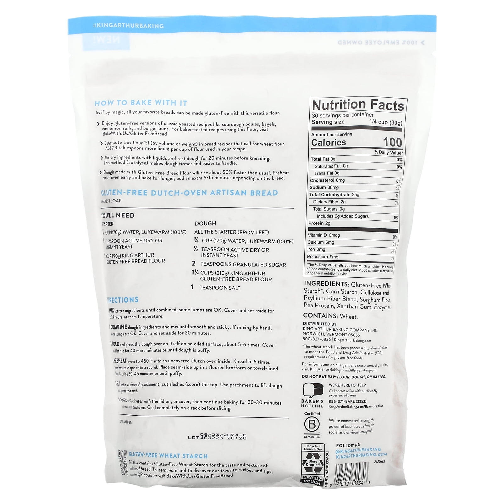 King Arthur Baking Company Certified Gluten-Free, 1:1 Flour Replacement Bread Flour, 2 lb Bag