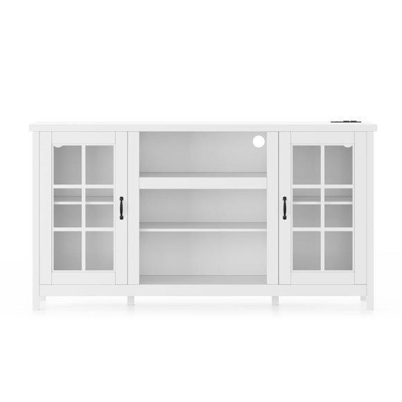 TV Stand for 65 Inch TVs Entertainment Center with MDF Grid Acrylic Doors and Storage Cabinets,Media Console Table for Living Room or Office