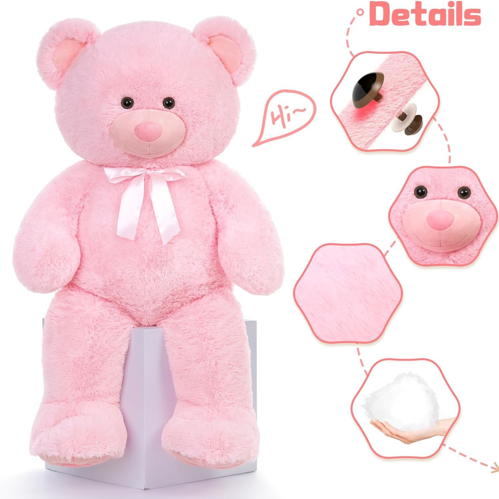Morismos Pink Giant Teddy Bear with Bow photo 3