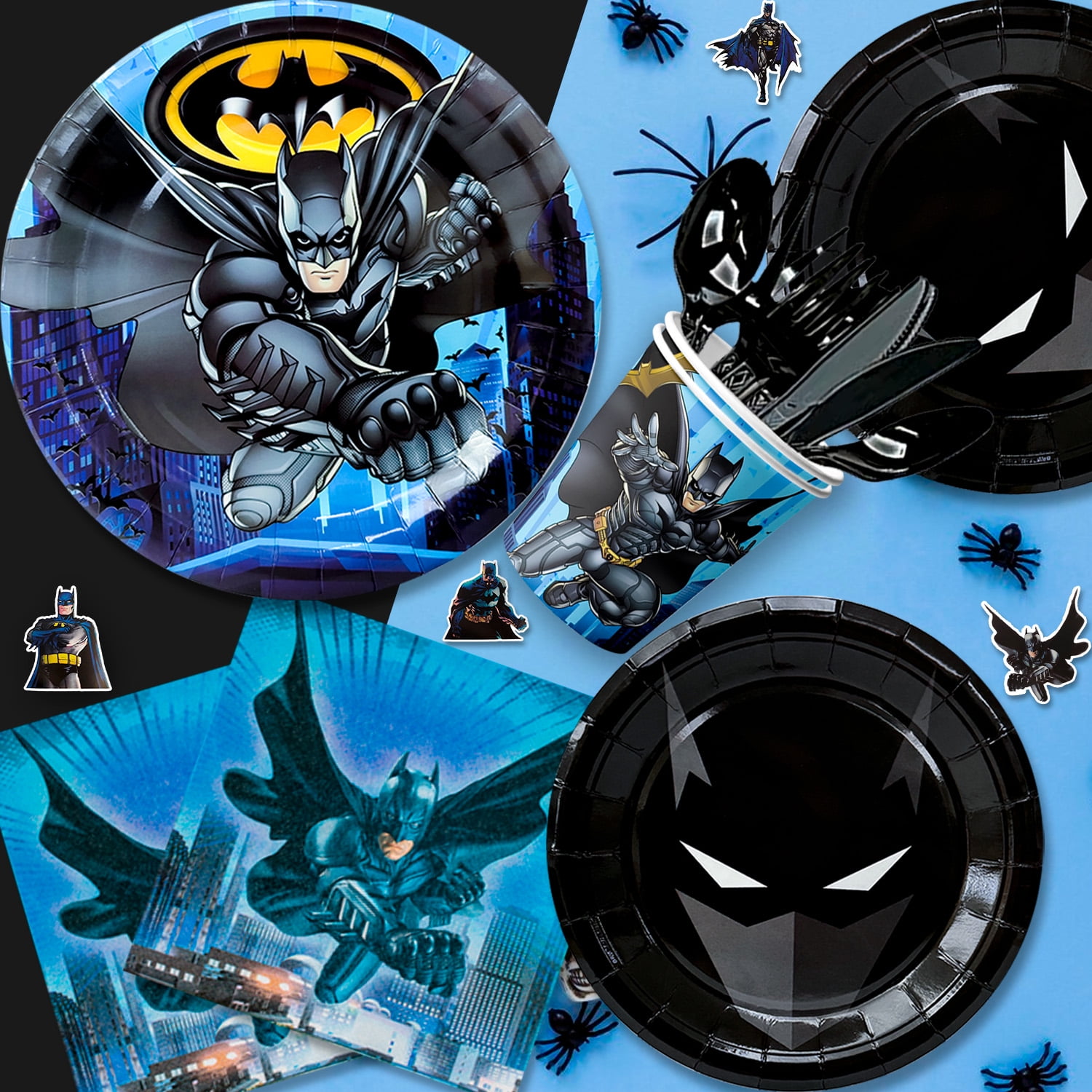 Batman Party Decorations,Batman Birthday Decorations & Batman Party Tableware Set- Batman Decorations Balloons Banner & Batman Tablecloth Plates Cups Napkins etc Batman Birthday Party Supplies