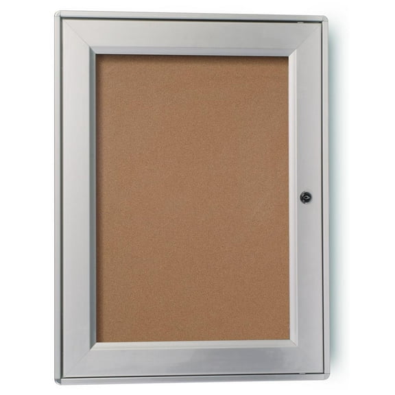 Weather Resistant, Wall Mounted, Bulletin Board With Swing-Open Locking Door, 13" x 19", Natural Cork Board Surface, Brushed Silver Aluminum Frame, Indoor Or Outdoor Use (ODNBCB1319)