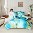 thumbnail image 4 of Manfei Abstract Marble Texture Full Size Comforter Sets,Fluid Stripe Aesthetic Bedding Comforter Set,Gold Blue Bedding Sets For Kids,Lightweight Room Decor Reversible,3-Piece, 4 of 8