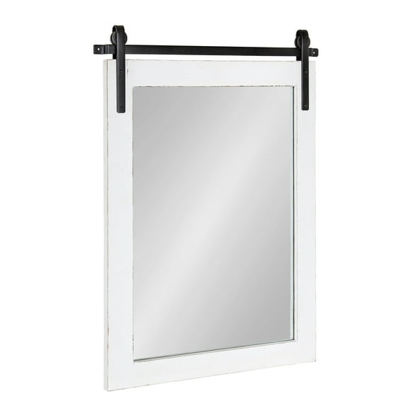 Kate and Laurel Cates Farmhouse Wood Framed Wall Mirror, 18 x 26, White, Barn Door-Inspired Rustic Mirrors for Wall