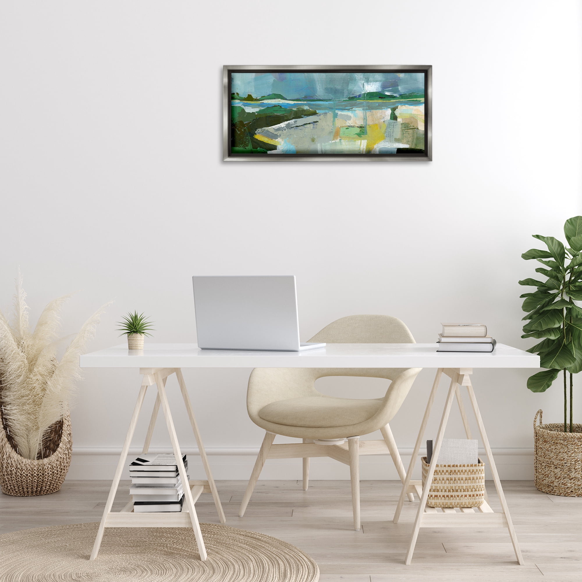 Stupell Industries Sea View Impression Abstract Painting Gray Floater Framed Canvas Art Print Wall Art, 31 x 14