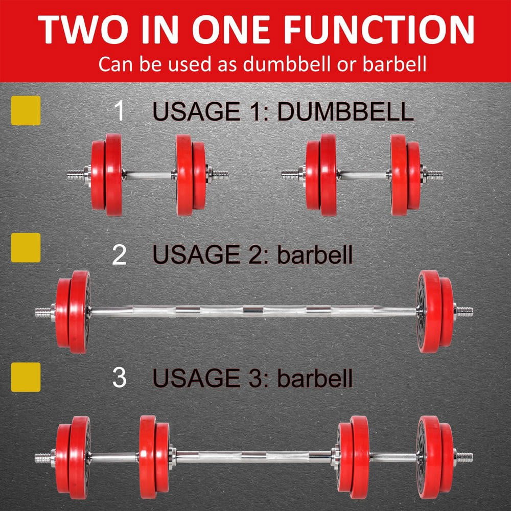 Resenkos 44-lb Adjustable Dumbbell Set, Converts to Barbell for Home Gym Strength Training - Red Wine