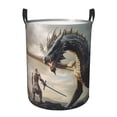 thumbnail image 1 of Balery Swordsman Cool Dragon Cesta de ropa redonda con asas, impermeable, independiente, para ropa, juguetes, dormitorio y familia-Small, 1 of 6