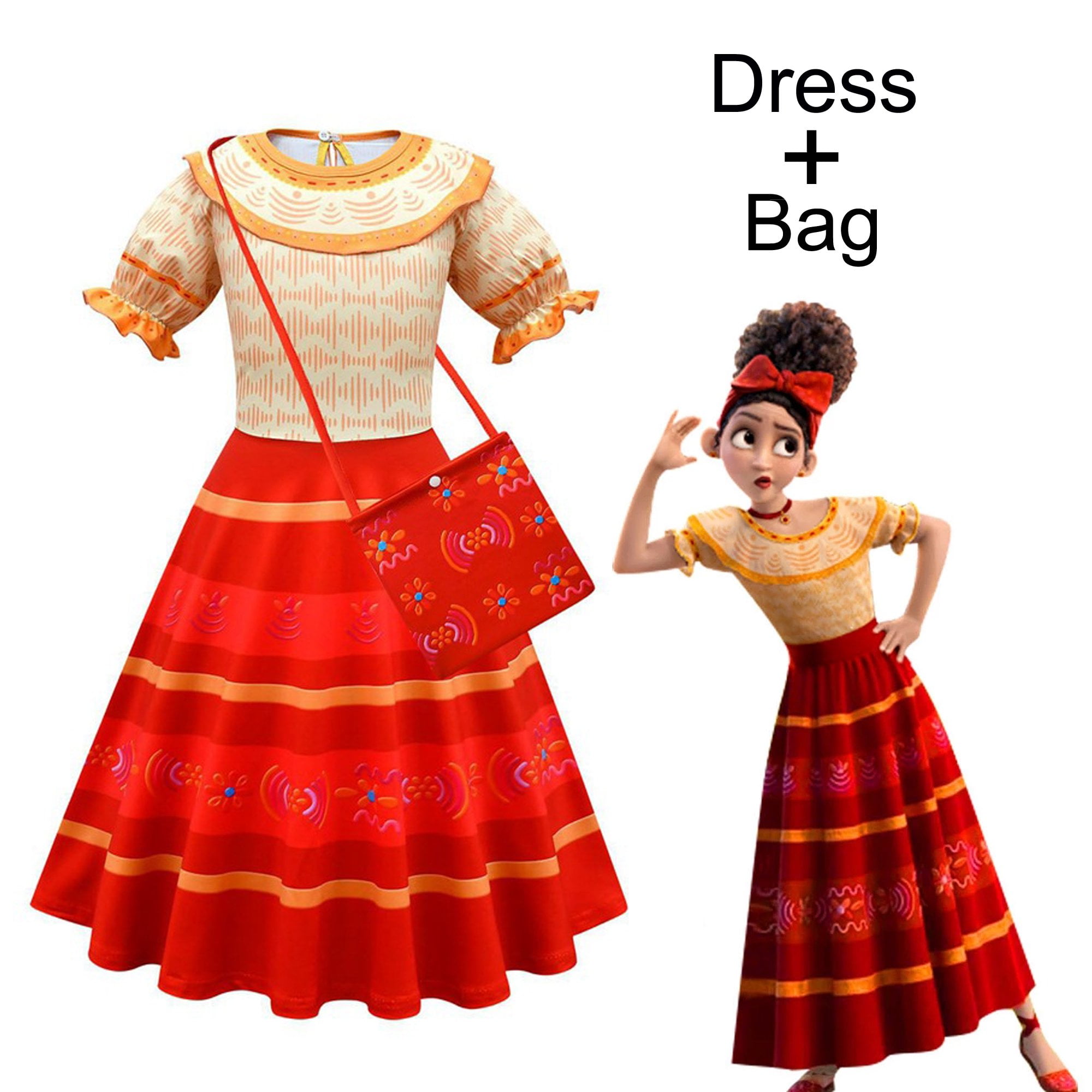 Starynighty 2PCS Encanto Cosplay Costume Dolores Charm Dresses with Bag