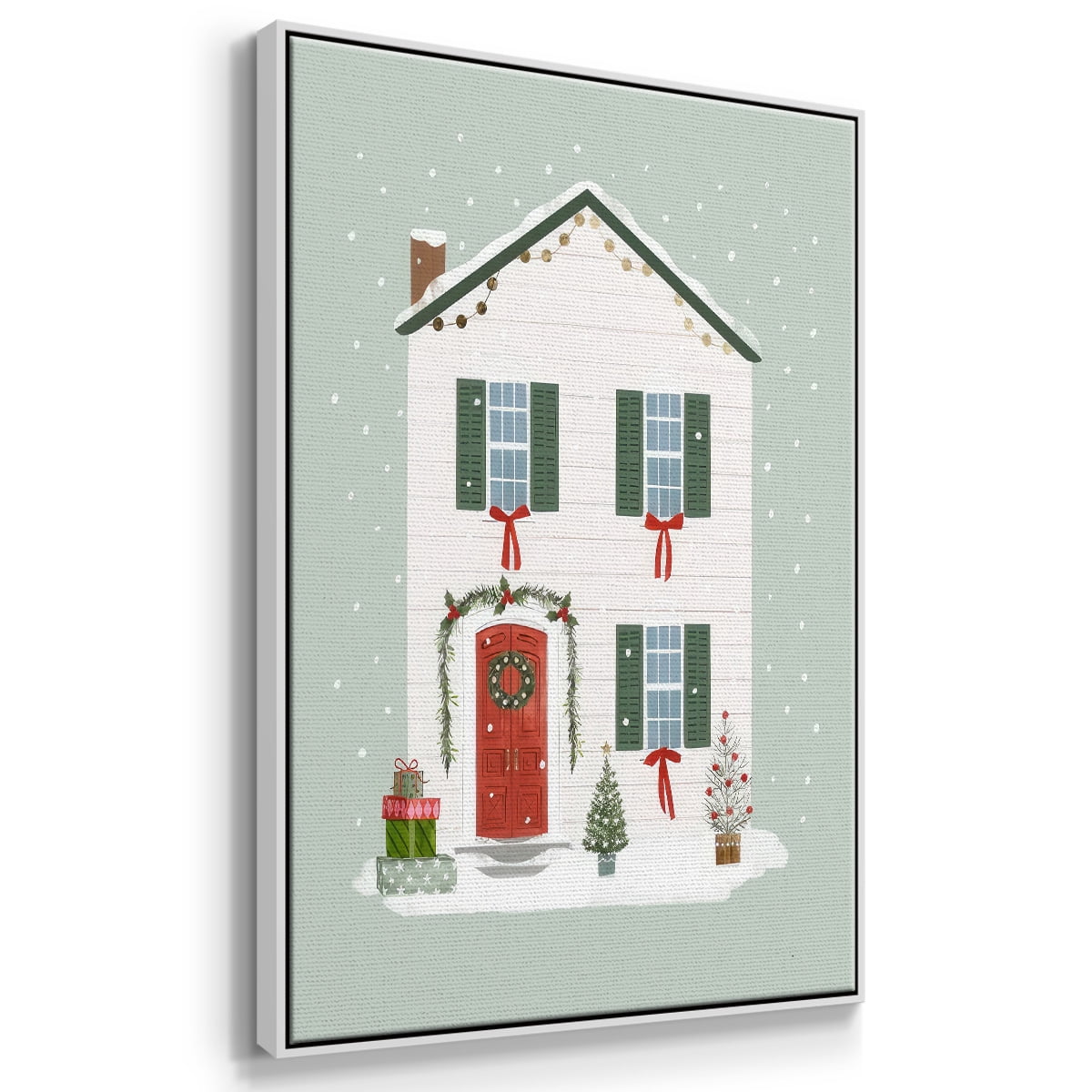 Festive Front Door III - Framed Gallery Wrapped Holiday Canvas - 27 x 41 - White Frame