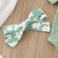 thumbnail image 5 of ZRBYWB Girl Clothes Short Sleeve Ribbed Bowknot Romper Bodysuit Rainbow Flower Print Bell Bottoms Pants Headbands Outfits Baby Clothes, 5 of 7