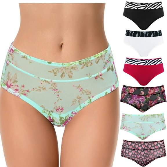 Curve Muse Womens Sexy Lace Bikini Boyshort Hipster Briefs Panties Underwear-6PCS-PACKA-S/5