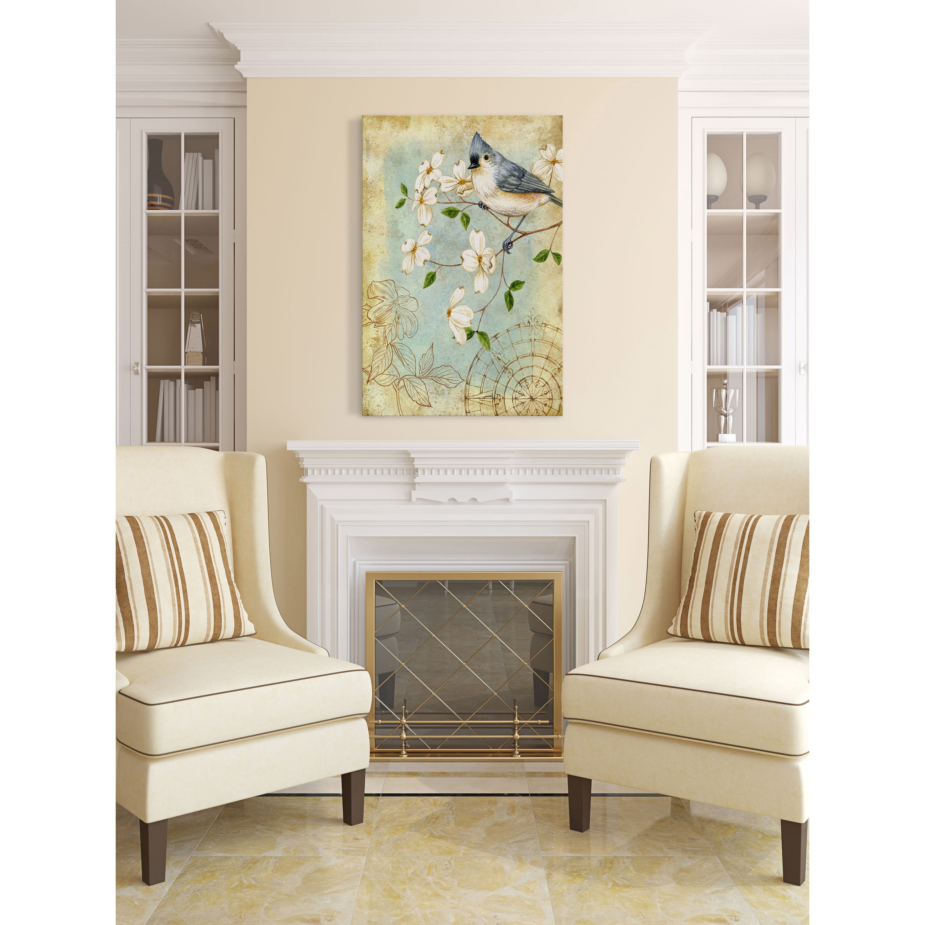 Marmont Hill "Bluejay & Blooms" Painting Print on Wrapped Canvas