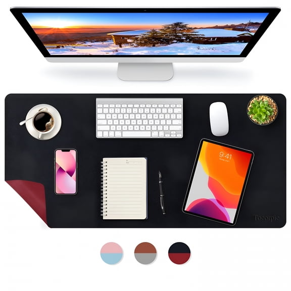 LAMIRO Dual-Sided Desk Pad Large 35x17in Waterproof PU Leather Desk Mat Mouse Pad Keyboard Mat Black