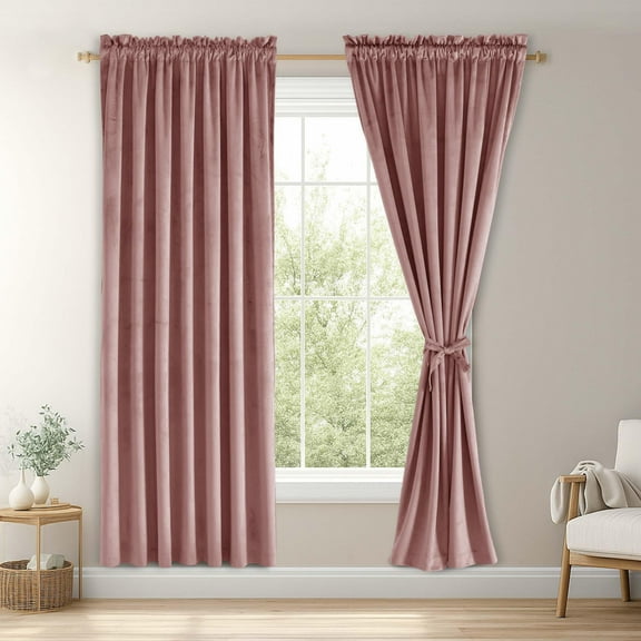 JIUZHEN Velvet Soft Retro Blackout Thermal Insulated Noise Reducing Wild Rose Curtains, 52 x 63 (2 Panels)