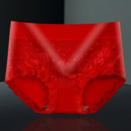 Honeeladyy Womens Briefs Underwear Cotton High Waist Plus Size Panties Stretch Soft Panty Red XL