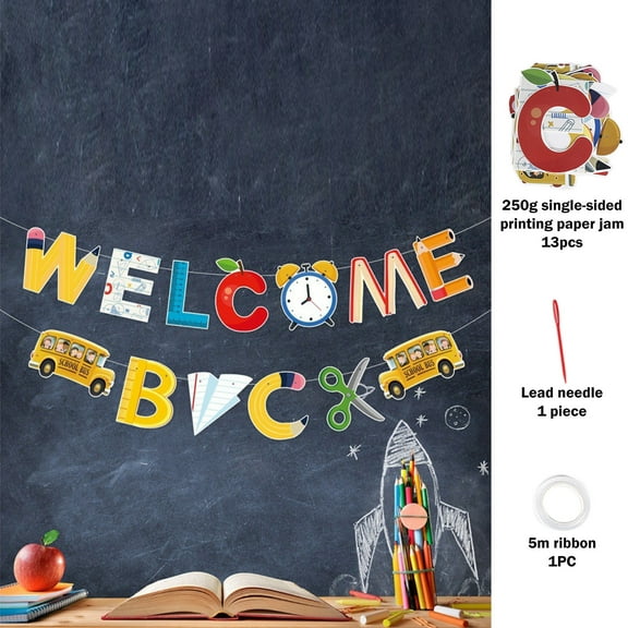 Avdolw Welcome Back School Season Banner for Classroom, Office, Home - Colorful Glittery Decoration with Cards and Ribbon - Perfect for Parties and Celebrations