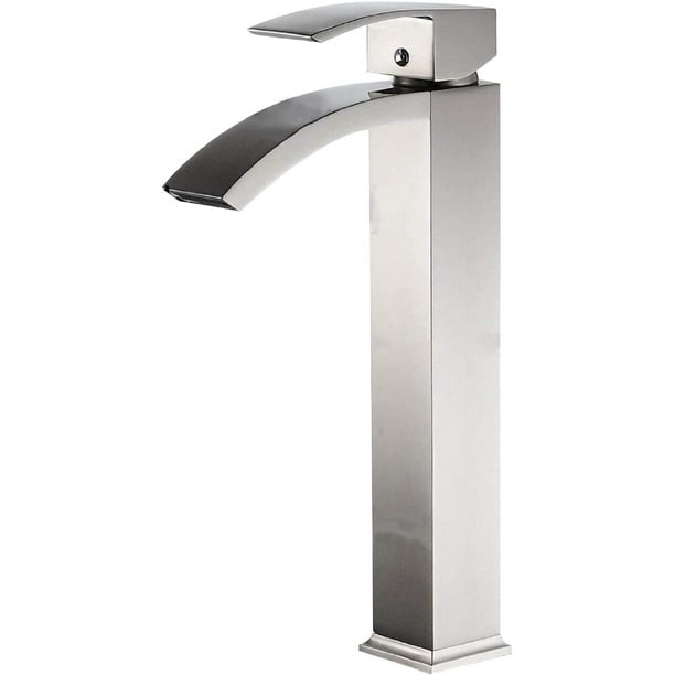 Brushed Nickel Bathroom Faucet Vessel Sink Single Hole Single Handle Waterfall Spout Lavatory