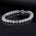thumbnail image 3 of Women's Tennis Bracelet Gold Silver Plated Cubic Zirconia Jewelry 7" Chain Crystal Diamond Bracelet 4MM (Silver), 3 of 5