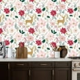 thumbnail image 2 of Peel and Stick Wallpaper Poinsettia Deer Gold Accents Floral Elements Wall Mural 17.7in x 9.8ft Self Adhesive Removable Wall Paper Renter Friendly Wallpaper for Nursery Bedroom Cabinets, 2 of 8
