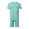 thumbnail image 5 of Men's Shirt and Shorts Set 2 Piece Fashion Summer Tracksuits Cotton Oversized T-Shirts Shorts Outfits Light Green, Size S, 5 of 5