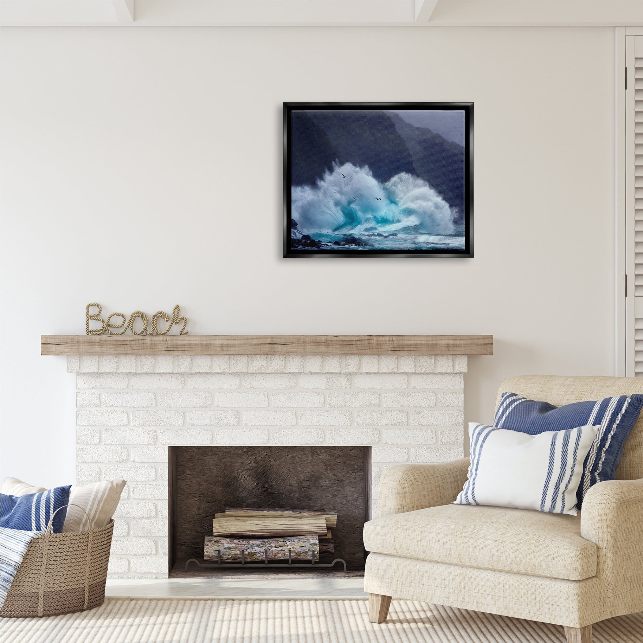 Stupell Industries Tsunami Waves Landscape Nature Photography Black Floater Framed Art Print Wall Art, 31 x 25