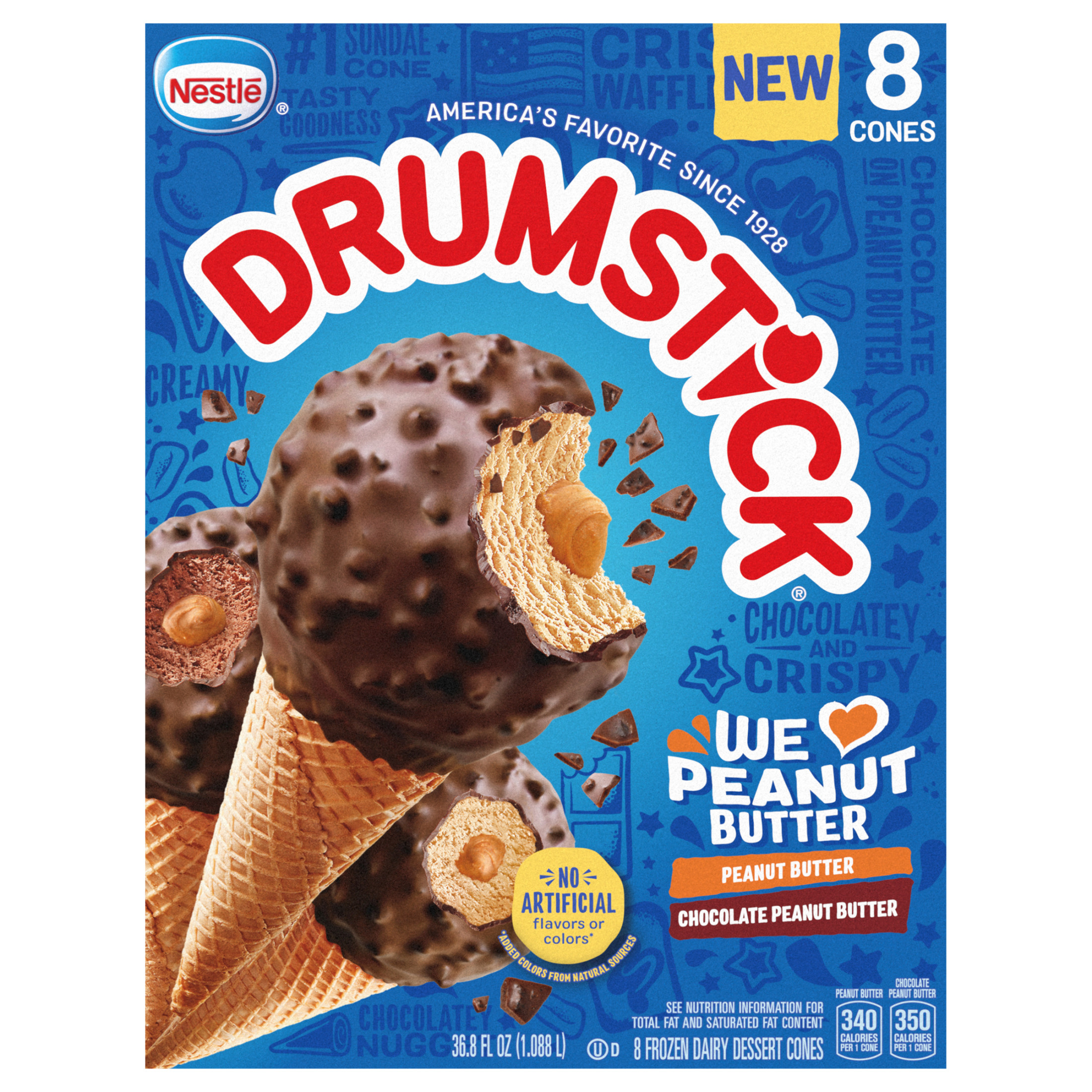 Drumstick Chocolate or Peanut Butter Sundae Cones Variety Pack, Kosher 8 Count