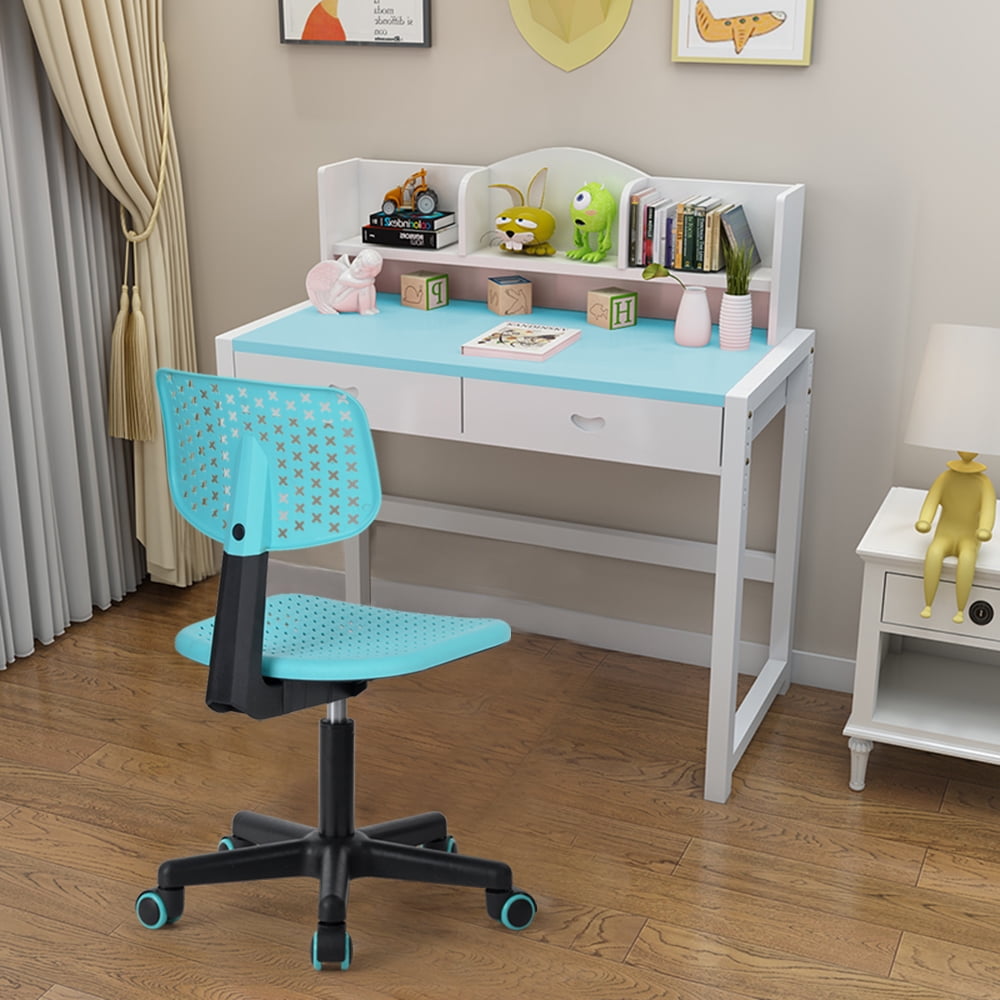 Office Chair Blue Adjustable Swivel Plastic, Swivel Lumbar ...