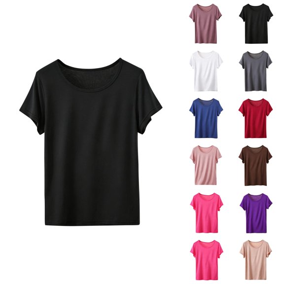 T Shirts for Women 2026 Summer Short Sleeve Crewneck Lightweight Casual Slim Fitted Plain Tshirts Basic Tees