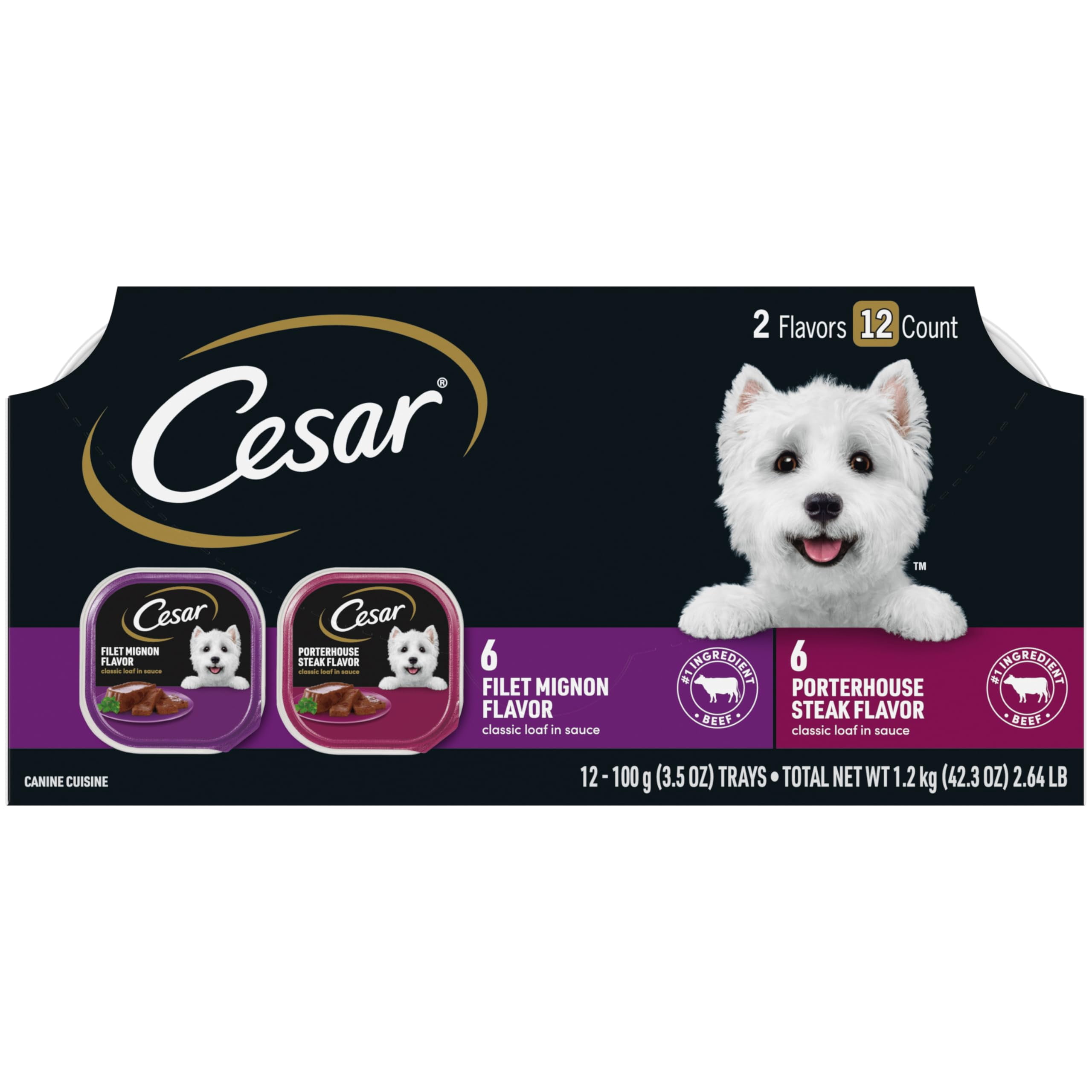 Cesar Wet Dog Food Classic Loaf in Sauce Variety Pack (Pack of 12)