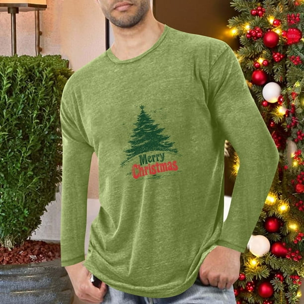 Blusas y camisas de manga larga con cuello redondo para hombre, deportivas, fitness, hogar, pijamas navideños estampados, camiseta de manga larga con cuello redondo, blusa de poliéster para hombre
