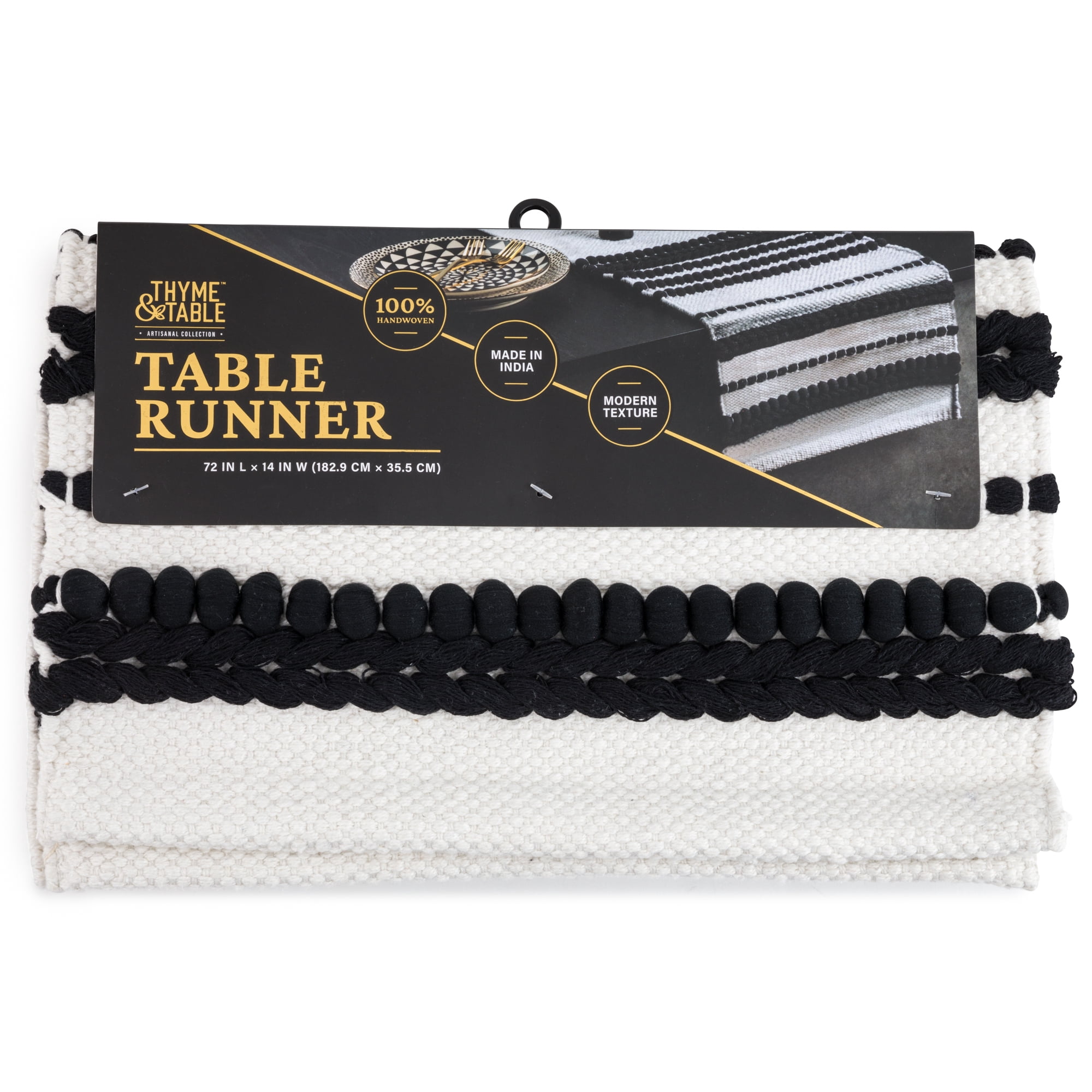 Thyme & Table Handwoven Table Runner, Black, 72 x 14