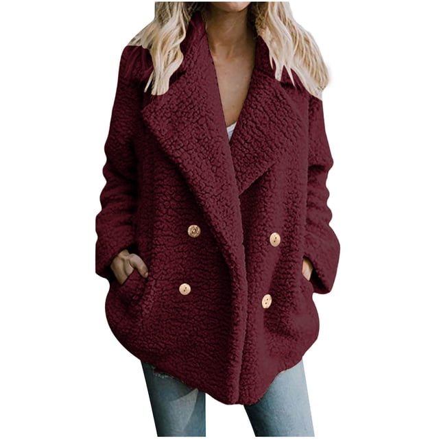 FAIWAD Womens Fuzzy Fleece Coats Lapel Button Down Open Front Cardigans Coat Plush Winter Warm Outwear