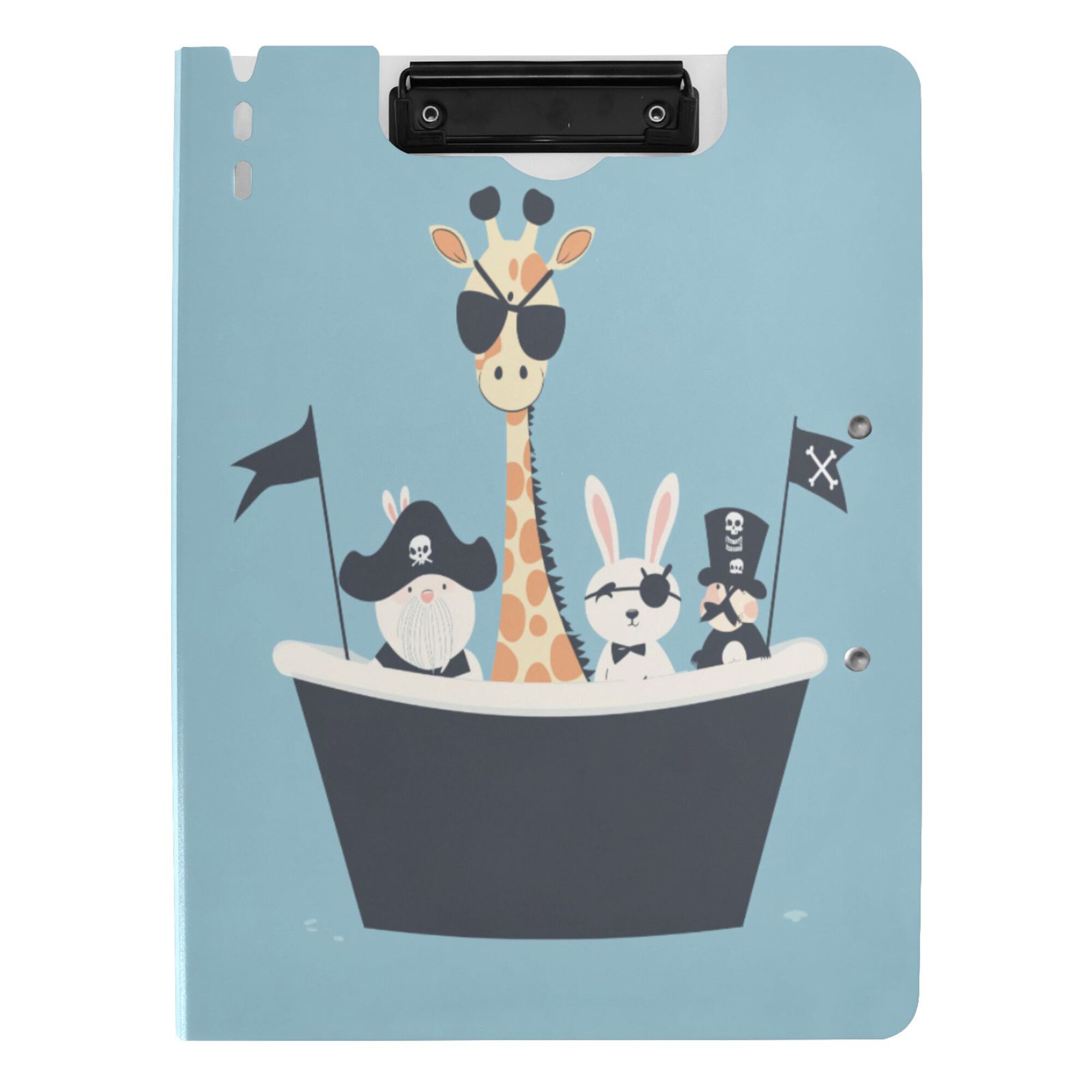 FORMRS A4 Clipboard Folder with Pen Holder Horizontal Foldable School Office Binder, Pirate Animals