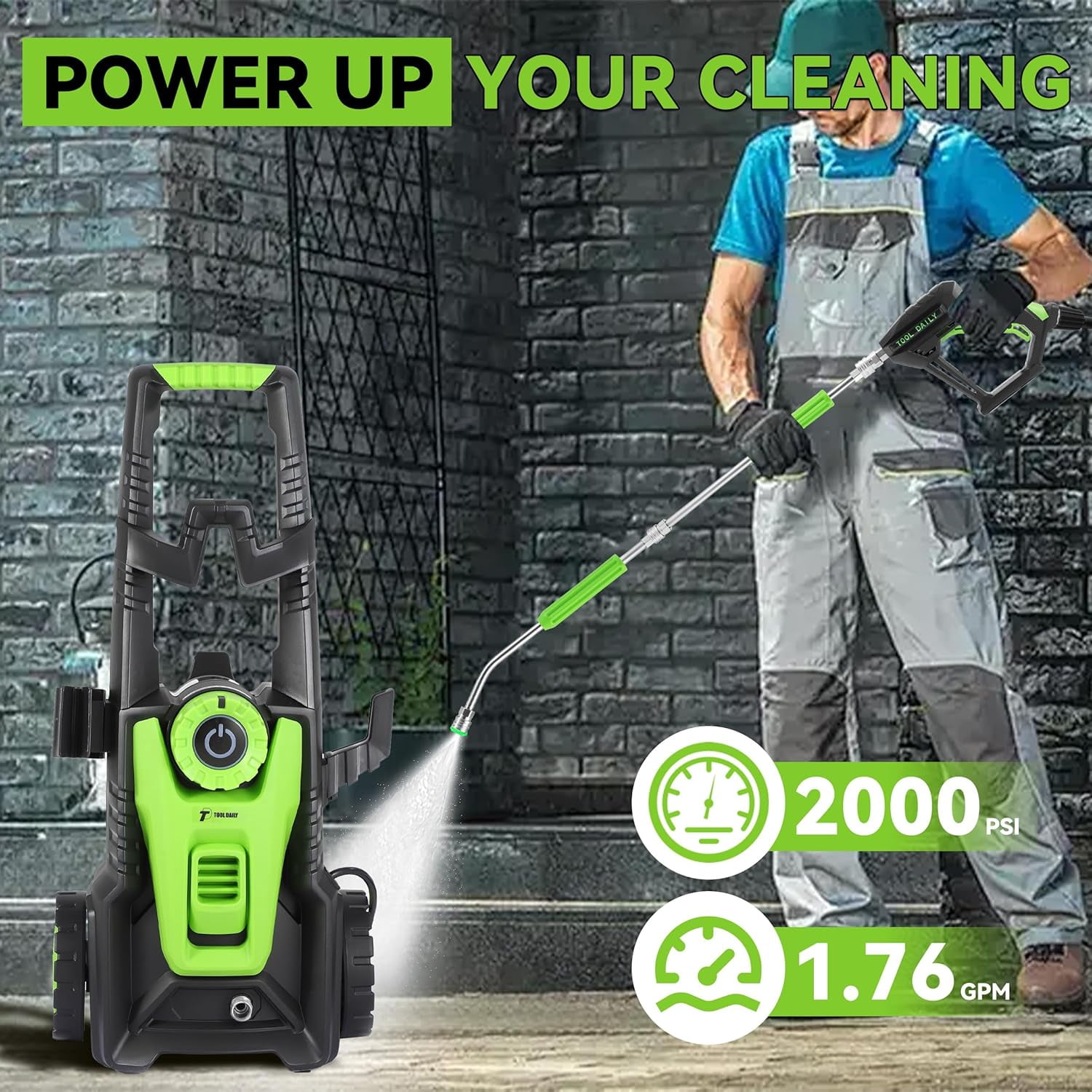 FIXFANS Electric High Pressure Washers 2000 PSI and 1.76 GPM, 32 FT Power Washer Hose and Mini Foam Cannon