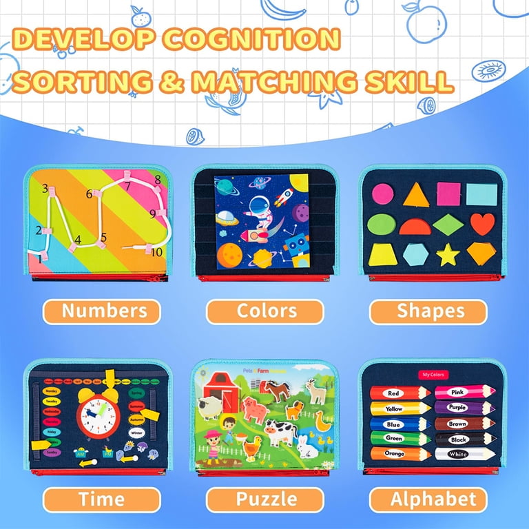COWIN Busy Board Montessori Toy, 8 Pages, Ages 1-4 photo 6