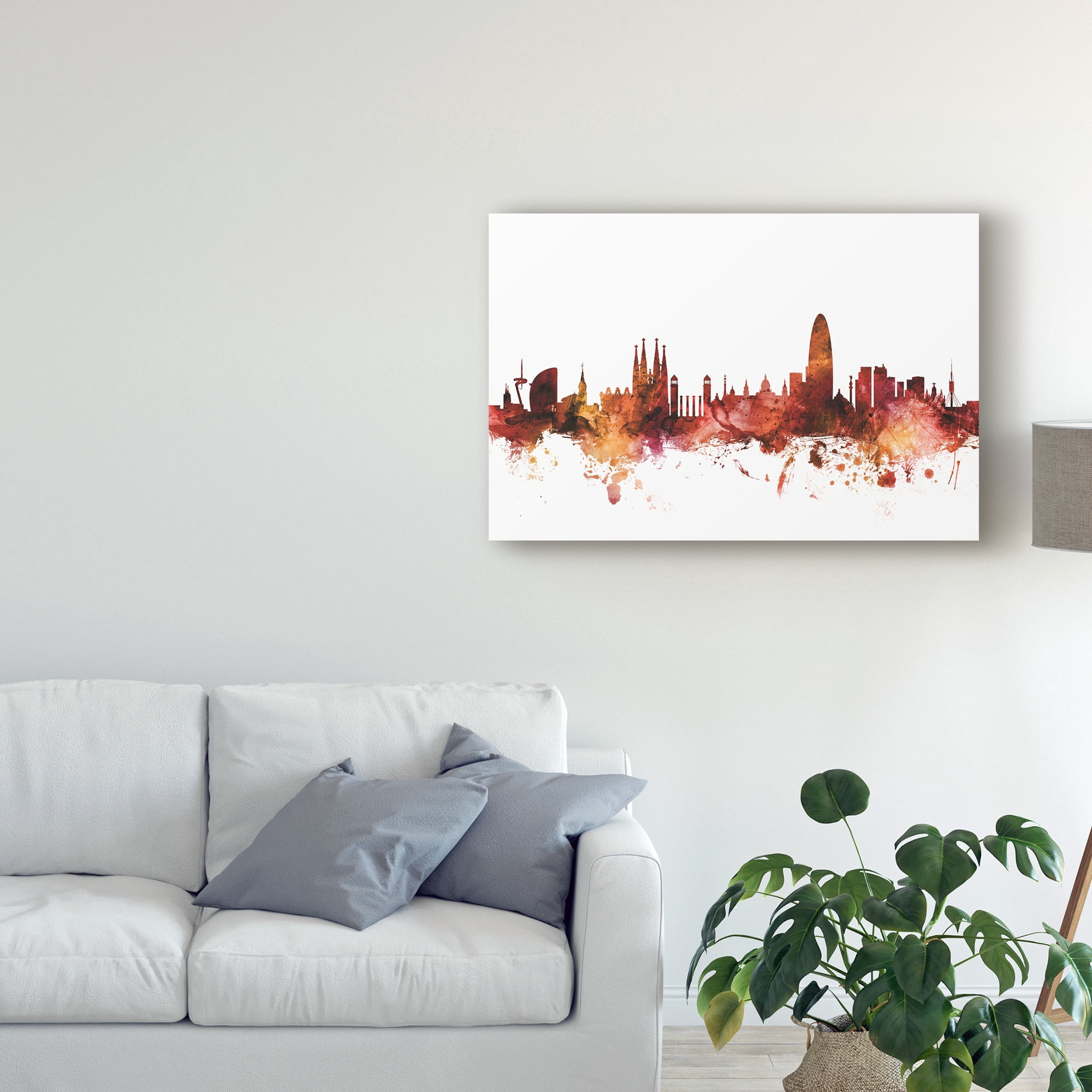 Trademark Fine Art 'Barcelona Spain Skyline Red' Canvas Art by Michael Tompsett