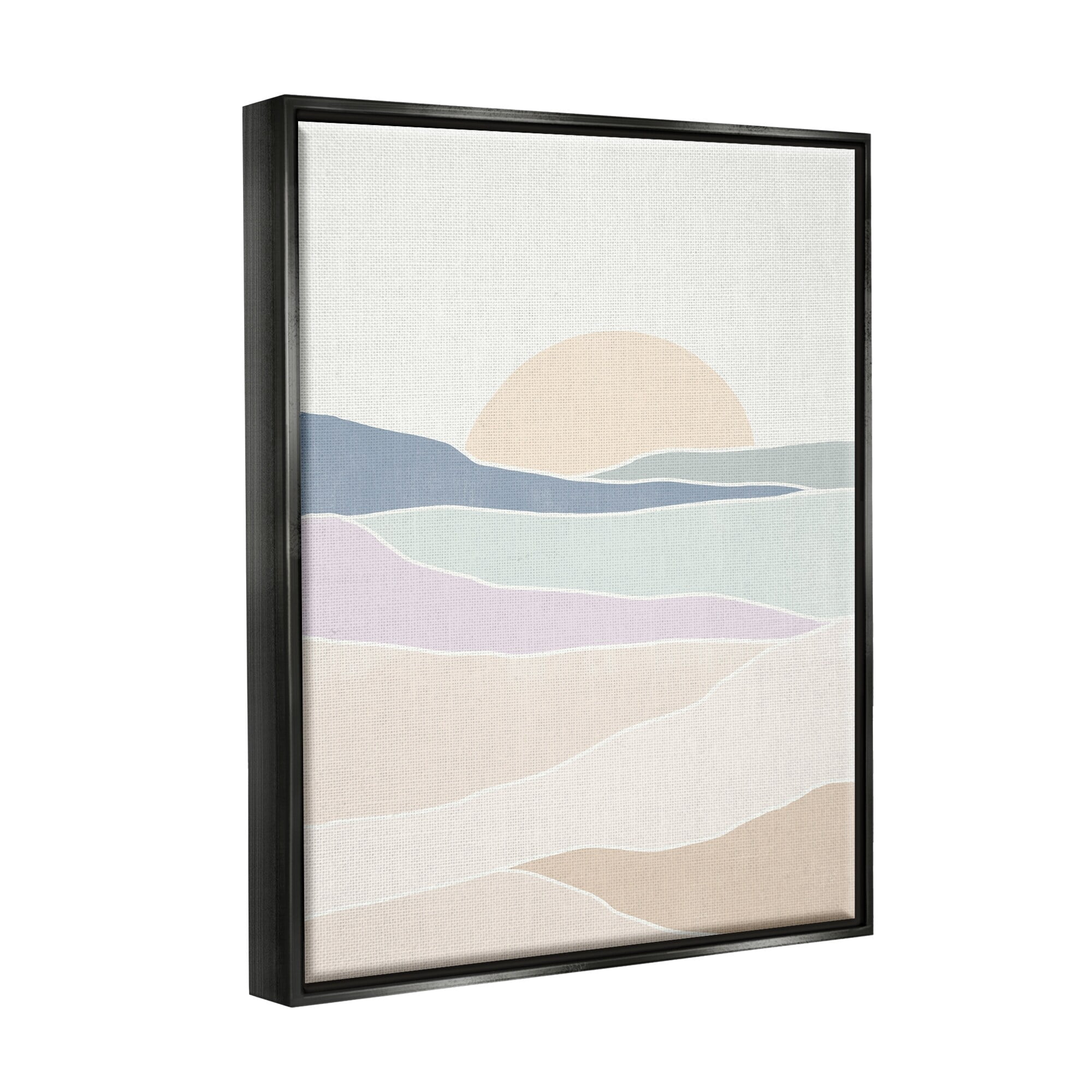 Stupell Industries Geometric Sunrise Shapes Boho Landscape Desert Hills Graphic Art Jet Black Floating Framed Canvas Print Wall Art, Design by June Erica Vess