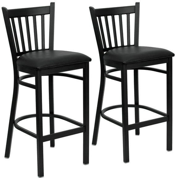 Flash Furniture 2 Pack HERCULES Series Black Vertical Back Metal Restaurant Barstool - Black Vinyl Seat