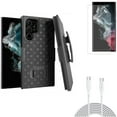 thumbnail image 1 of Matte Screen Protector & 6ft Long Type-C Cable & Case Belt Clip for Samsung Galaxy S22 Ultra (6.8") - Combo TPU Film Anti-Glare Anti-Fingerprint & PD Fast Charger Cord Power Wire & Holster Swivel, 1 of 22