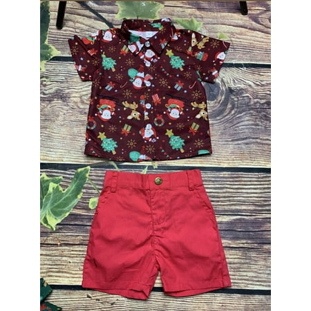 

One opening 2Pcs Kids Boy Santa Print Short Sleeve Single Breasted Shirts Shorts Clothes Sets Age for 1-6 Years