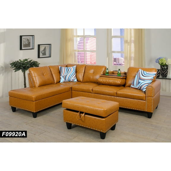 Ponliving Leather Sectional With Water Storage Rack