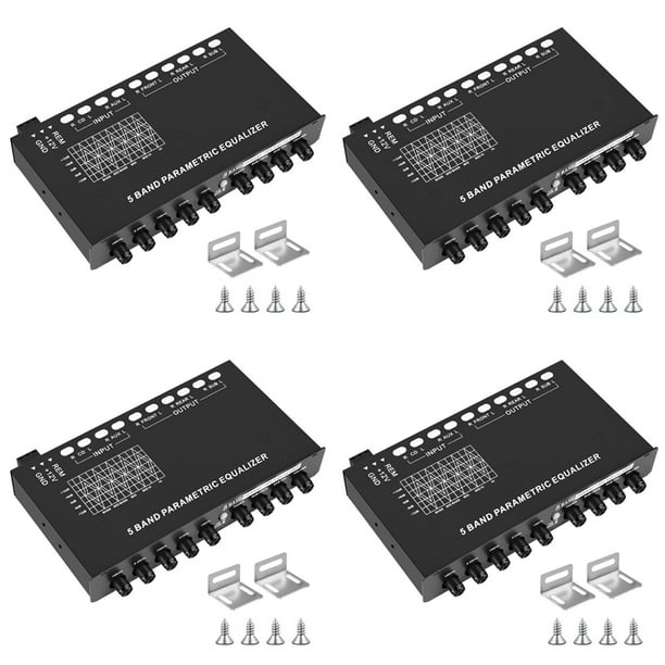 4X Ecualizador de Audio para AutomóVil de 5 Bandas, Ecualizador GráFico Ajustable para Amplificador de AutomóVil EQ de 5 Bandas con Interruptor de SeleccióN de Entrada CD/AUX,Negro