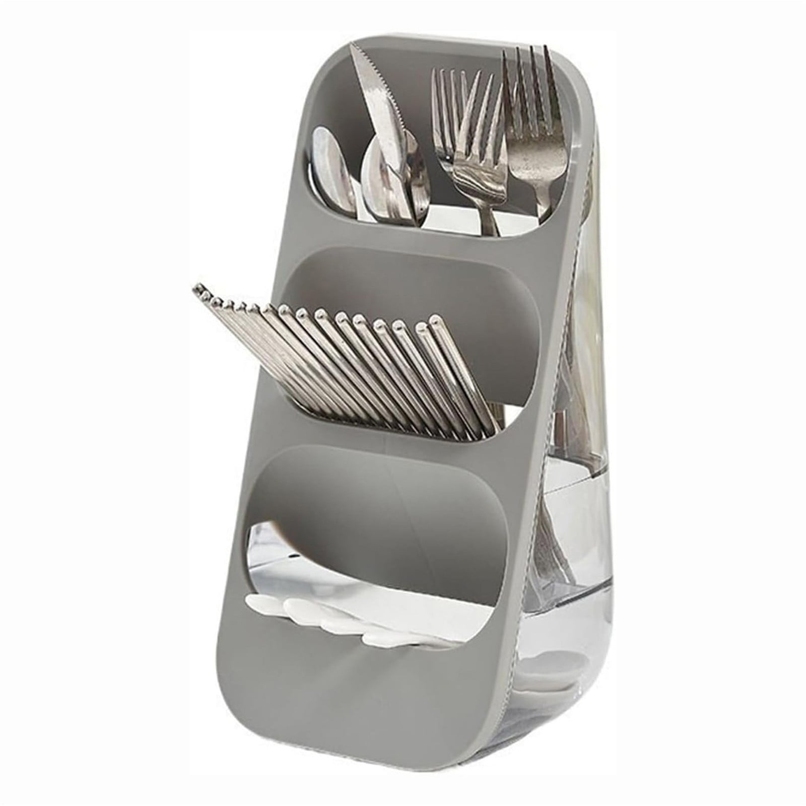 CSSJKYJ Cutlery Holder Stand 3-Format Vertical Utensil Holders, Kitchen Utensil Organizer for Countertop, Cutlery Drainer Sink Caddy Spoon Chopsticks Fork Holder Kitchen Utensil Holder(Gray)