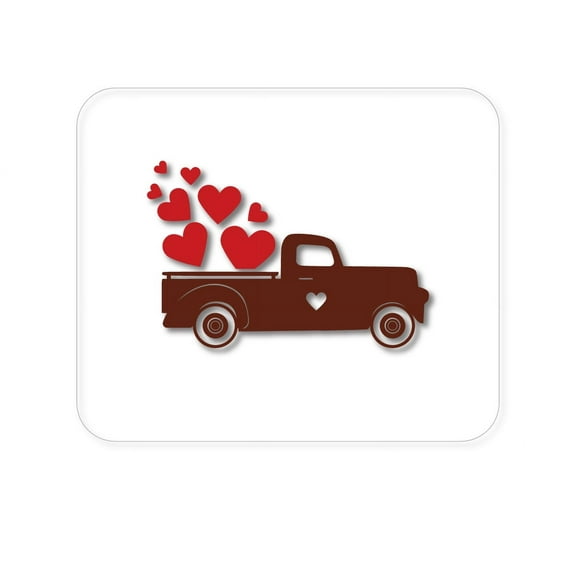 DistinctInk Mouse Pad - 1/4" Foam Rubber - Valentine Truck Red Hearts